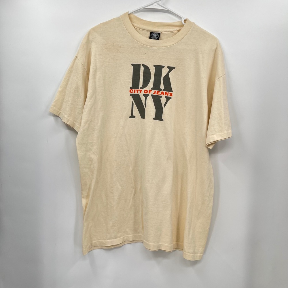 Vintage 90s DKNY Jeans City of New York‎ Graphic T Shirt Cream Single Stitch